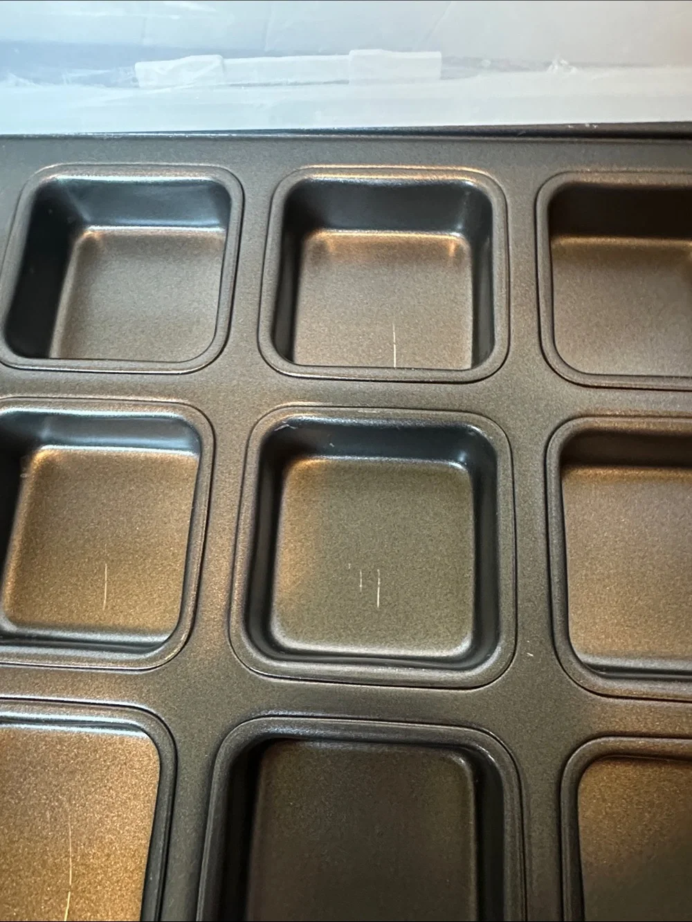 Non-Branded 12-Cup Square Mini Muffin Pan with Clear Lid - Gray